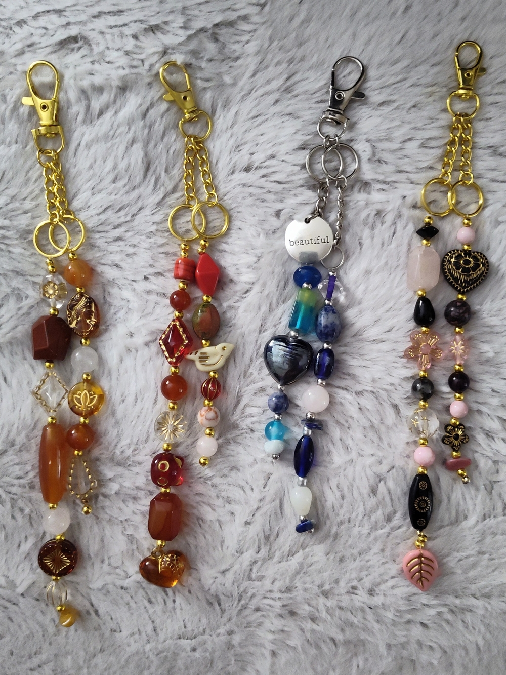 Handmade Beaded Natural Stone Keychain - Multiple